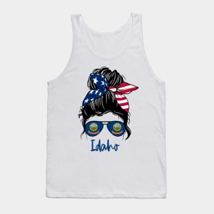 Idaho girl Messy bun , American Girl , Idaho Flag Tank Top